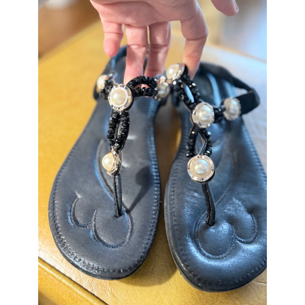 SIKETU Black Gold Pearl Embellished Sandals Size 10.5i